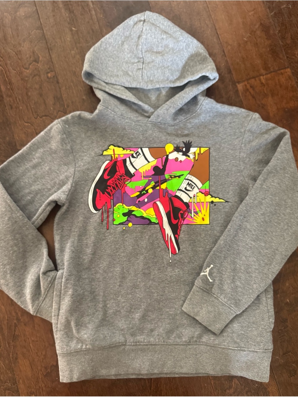 Jordan Gray Crewneck Hoodie with Neon Sneaker Graphic